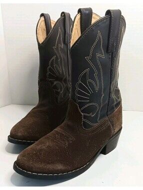 Masterson Boot Co Cowboy Suede Brown/ Black Western Farm Youth Size 13.5